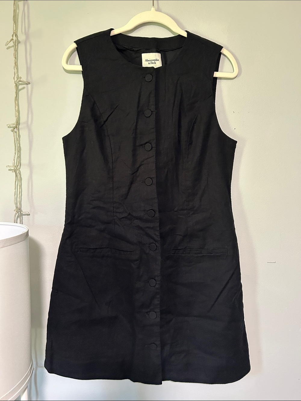 Abercrombie & Fitch Black Sleeveless Button-Down Linen Mini Dress